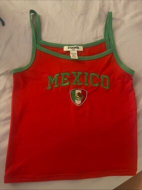RSQ Kids Red Tank Top with Green Trim and 'Mexico' Embroidery